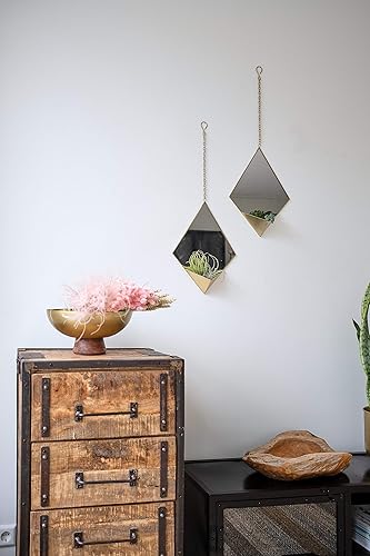 Miniatura 5 de Juego de 2 espejos de pared bohemios, espejo dorado bohemio chic con soporte para plantas de aire, moderno colgador de macetas, acento dorado