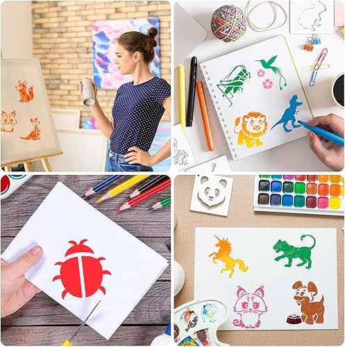 Vista 131 de Augshy Plantillas de Halloween, paquete de 56 plantillas de pintura de calabaza, plantillas de plástico para pintar sobre adornos de madera