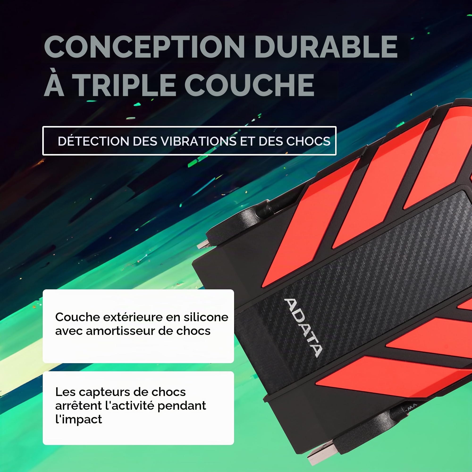 ADATA HD710 Pro Disque Dur Externe 1000 Go, USB 3.2 Gen1 Noir/Rouge