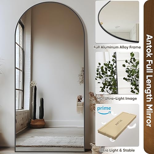 Vista 89 de Espejo de longitud completa, de 58 x 19 pulgadas, de suelo, arqueado, de pie, no empotrado, con soporte, colgante, montado para dormitorio, sala