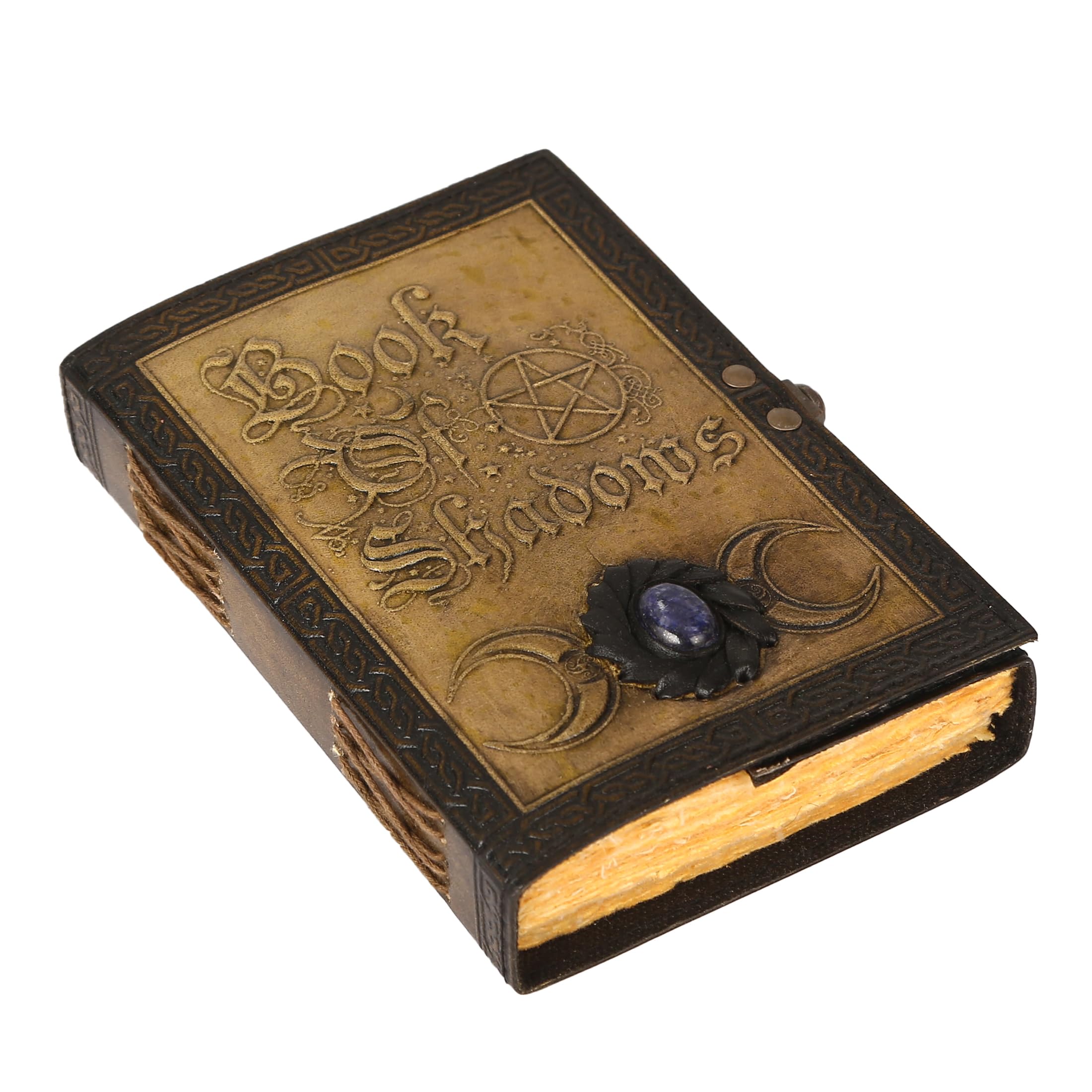 Leather Journal Blank Book Of Shadows Spell Books Vintage Notebook With Semi Precious Stone Sun & Moon Celtic Embossed Personal Organizer Day Planner