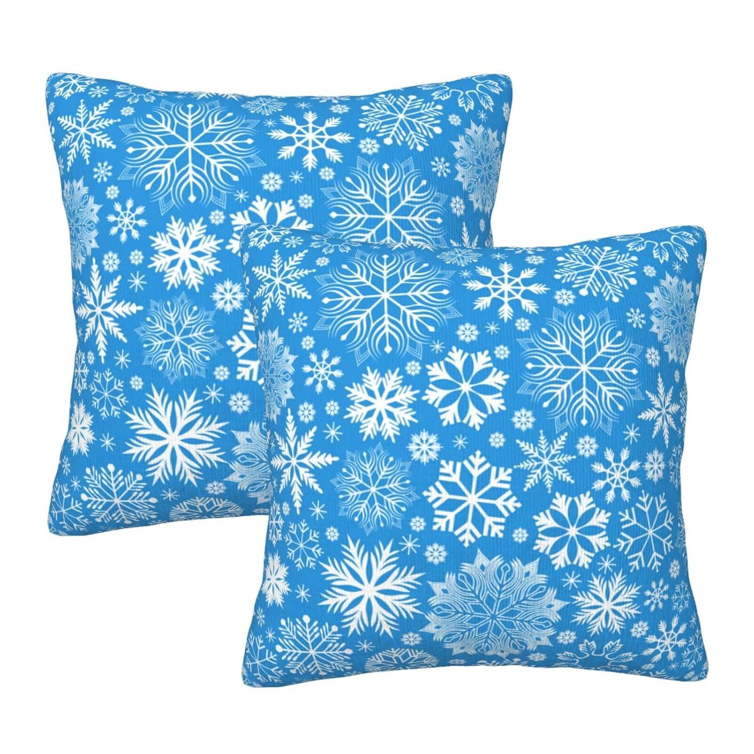 Perinsto Winter Snowflakes Blue Throw Pillow Covers Set of 2 Christmas Decorative Pillowcases Soft Cushion Covers for Sofa