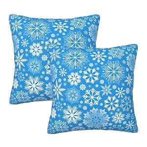 Perinsto Winter Snowflakes Blue Throw Pillow Covers Set of 2 Christmas Decorative Pillowcases Soft Cushion Covers for Sofa