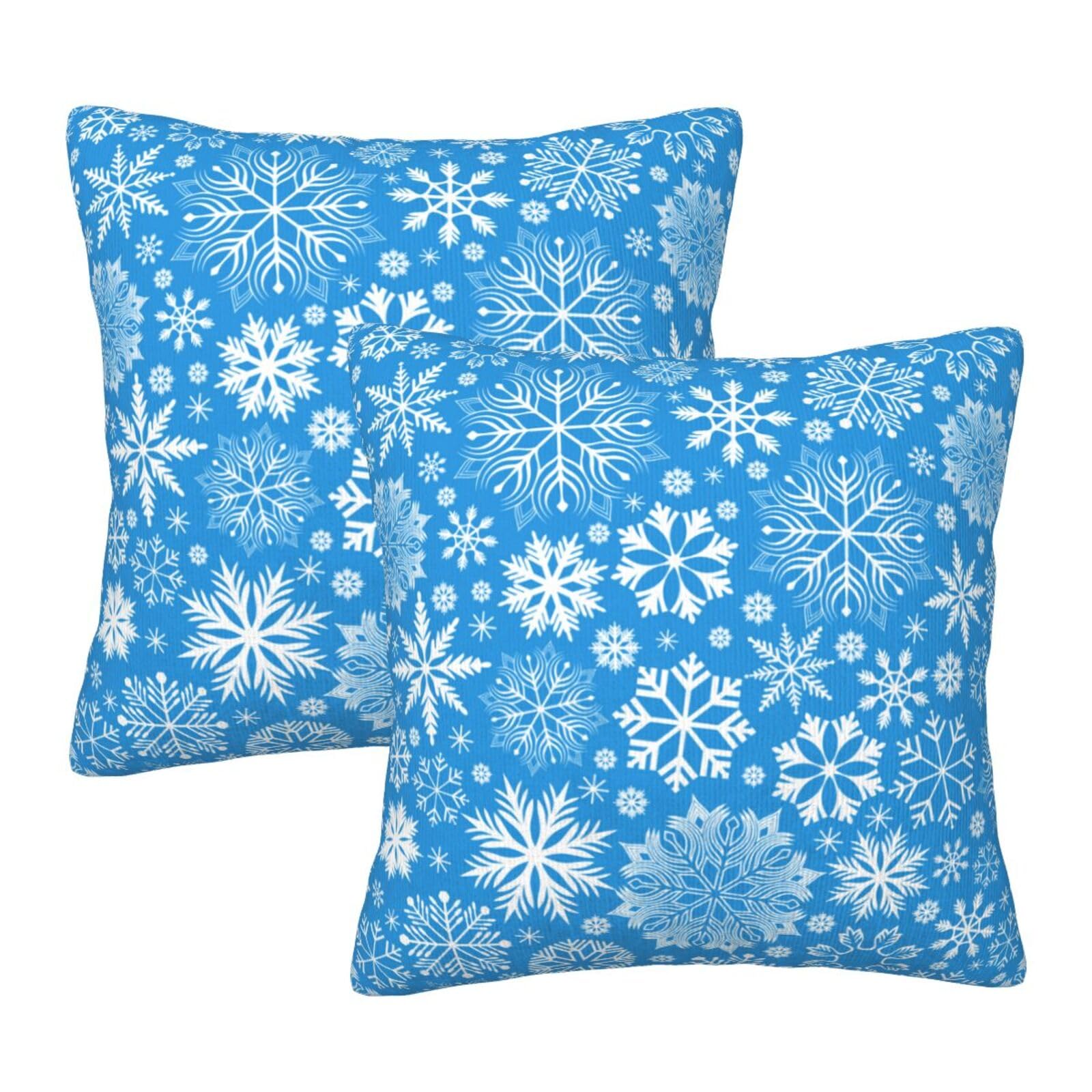 Perinsto Winter Snowflakes Blue Throw Pillow Covers Set of 2 Christmas Decorative Pillowcases Soft Cushion Covers for Sofa