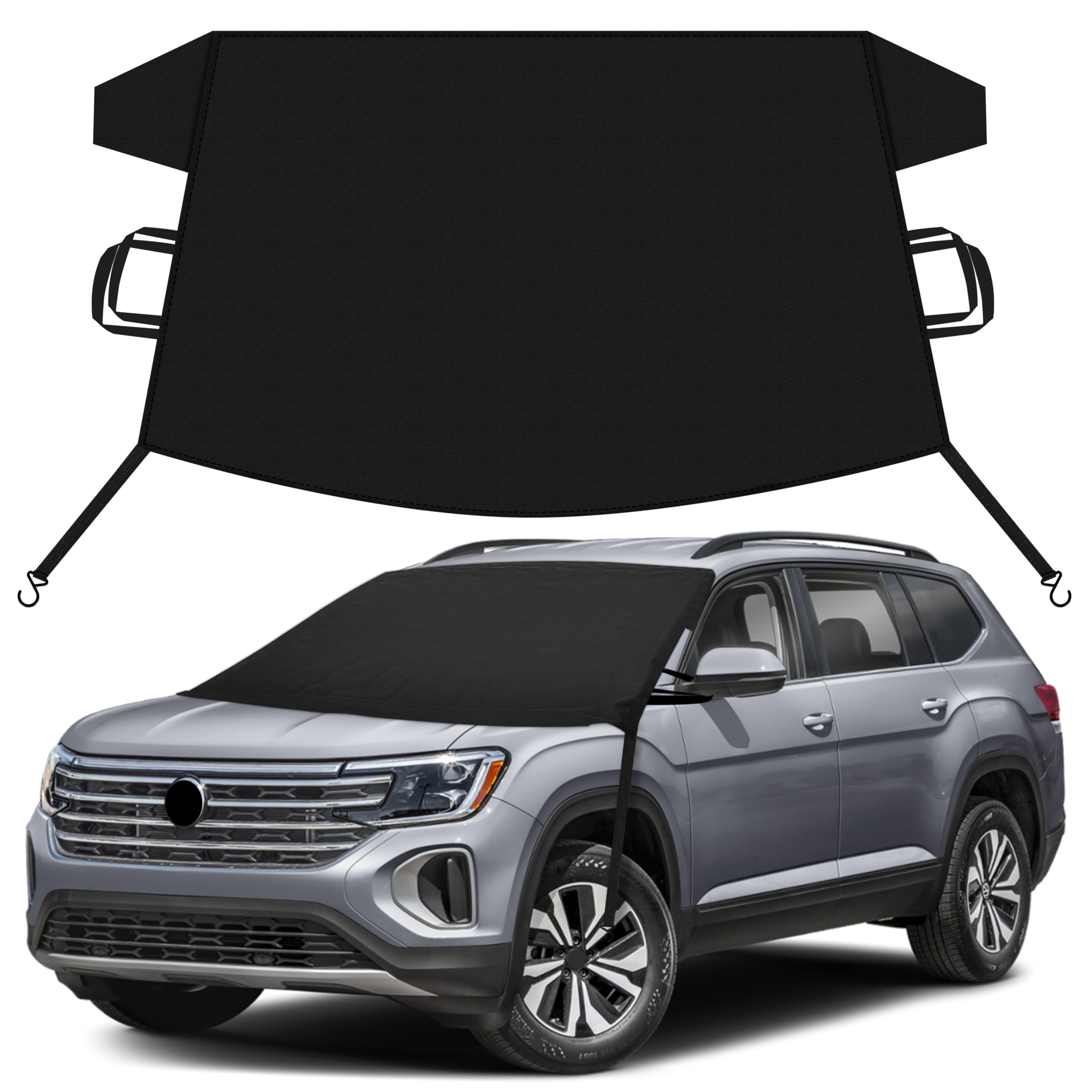 EcoNour Car Snow Cover Compatible for Volkswagen Atlas | Windshield Cover for Ice and Snow with S-Hook Straps | Heavy-Duty 600D Oxford Winter Car Cover, Waterproof &amp; Anti-Slip