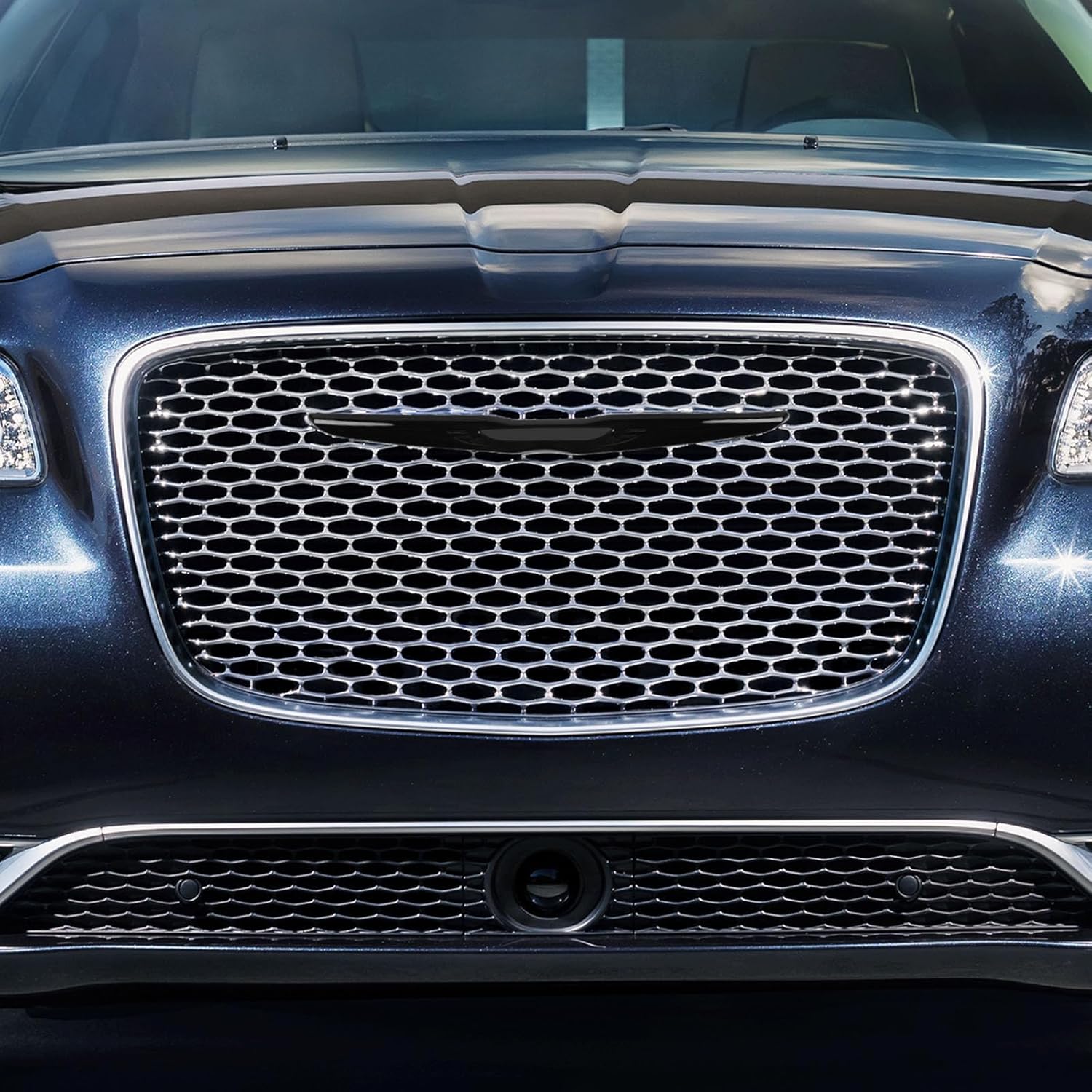 Jimen Fit for Chrysler 300/300C 2015-2023, 2PCS Front Grille Emblem Cover Trim & Rear Trunk Badge Cover (Black)