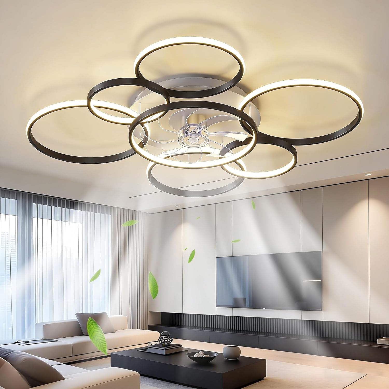 41" Modern Ceiling Fans with Lights, Ceiling Fans with Lights and Remote with 3-Color Light 6-Speed Wind, Low Profile Ceiling Fan with Led Light Stepless Dimmable for for Living Room Bedroom Room