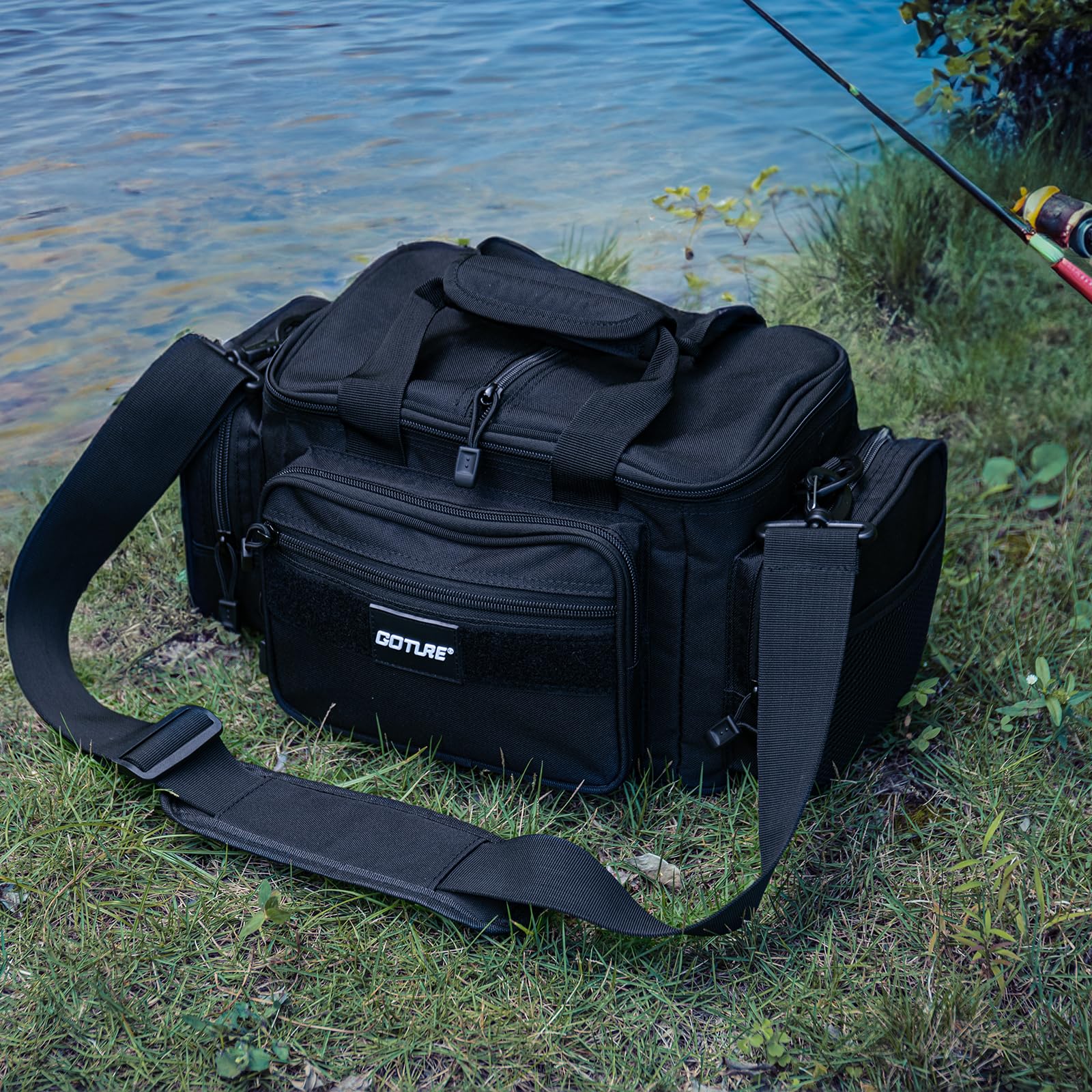 Goture Sac de Pêche Résistant à l'Eau 600D Sac à Bandoulière Tactique pour Eau Douce et Salée