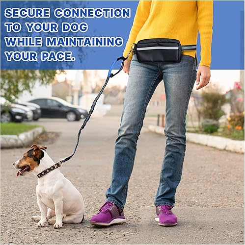 Miniatura 7 de Correa para perro manos libres con cinturón y bolsa grande con cremallera, correa de cintura para pasear perros, correr y senderismo, costuras