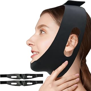 Post Surgical Silicone Chin Strap,Reusable Neck & Chin Lipo Compression Garment,Anti Snoring Chin Strap,Better Sleep Stop Snoring Chin Strap for Women & Men (Black 2PCS)