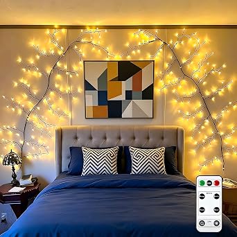 HoldOneLight 2PCS 7.5FT USB Port 144LEDs Twinkling Tree Branch Light with Remote for Room and Home Warm White Wall Tree Lights Lighted Garland Indoor for Halloween Christmas Decorations [Energy Class A]