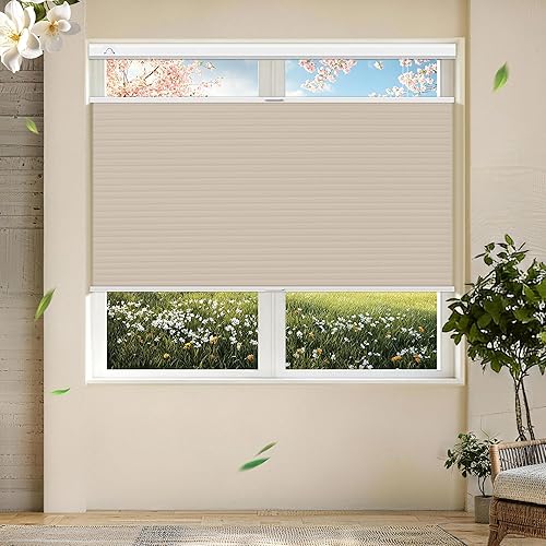 Allesin Persianas celulares opacas de arriba hacia arriba, sin cordones, para ventanas de interior, fáciles de instalar, persianas de panal de