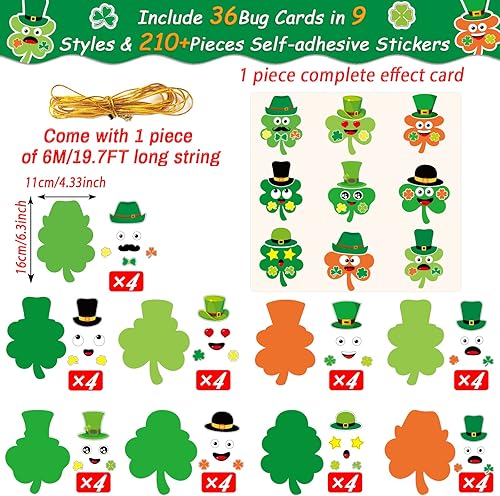 Miniatura 2 de chiazllta Paquete de 36 kits de manualidades del día de San Patricio manualidades de arte de trébol para niños en edad preescolar día de San