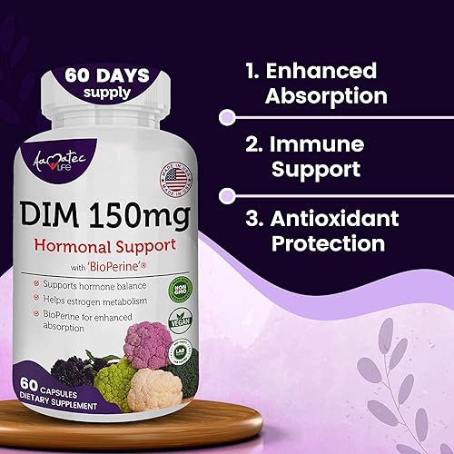 Miniatura 2 de Womens DIM Complex 150mg - Bioperine Estrogen Balancing Pills for Menopause & Hot Flashes Relief Support Hormonal Acne Powerful Supplement - 60