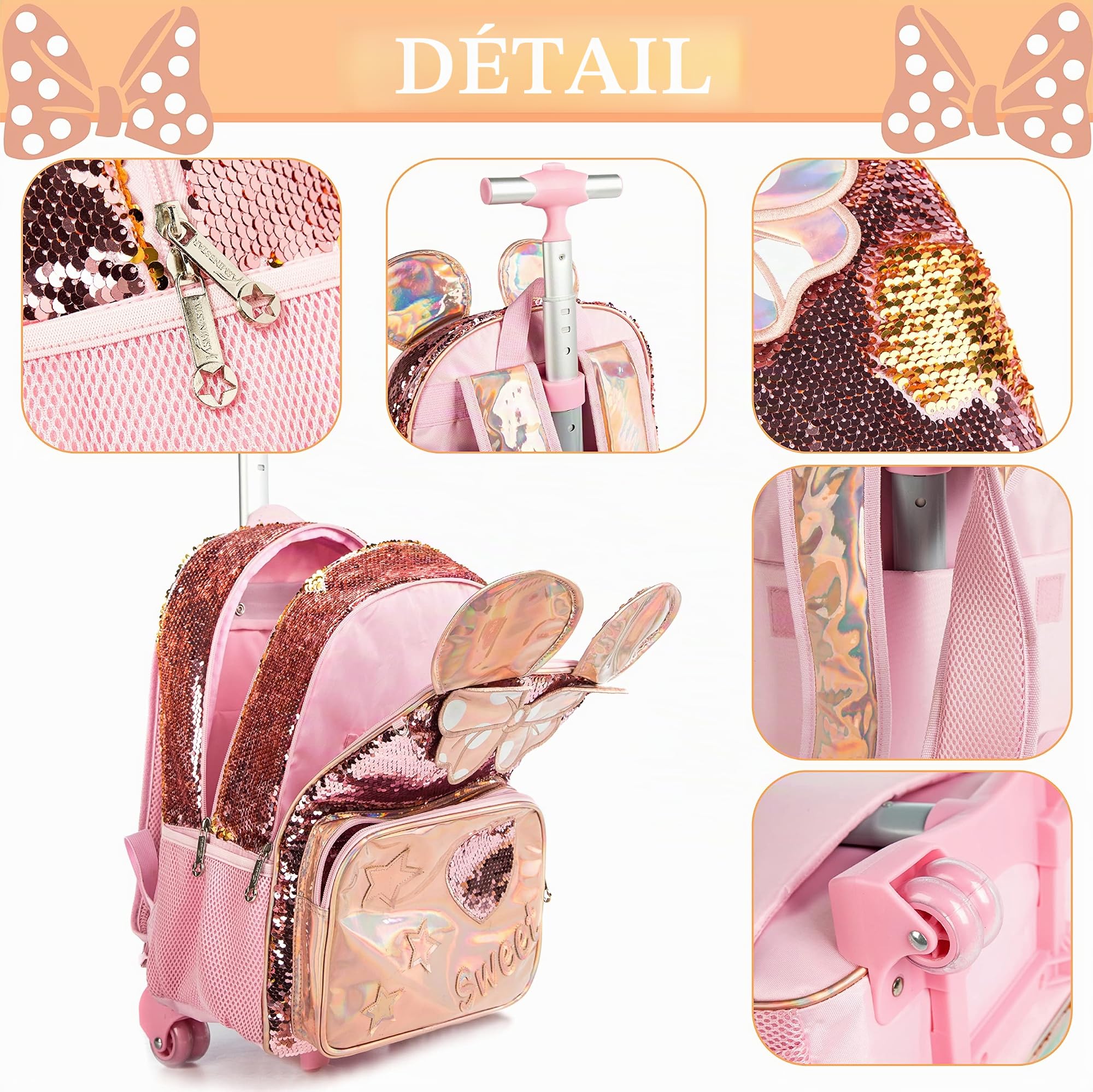 Pop It Fidget Toys Sac a Roulette Fille,16inch Cartable Fille Primaire Roulette Pop Licorne Push Bubble Sensory Squeeze Squeeze Sac à Roulette,Convient aux enfants du primaire et de la maternelle.,