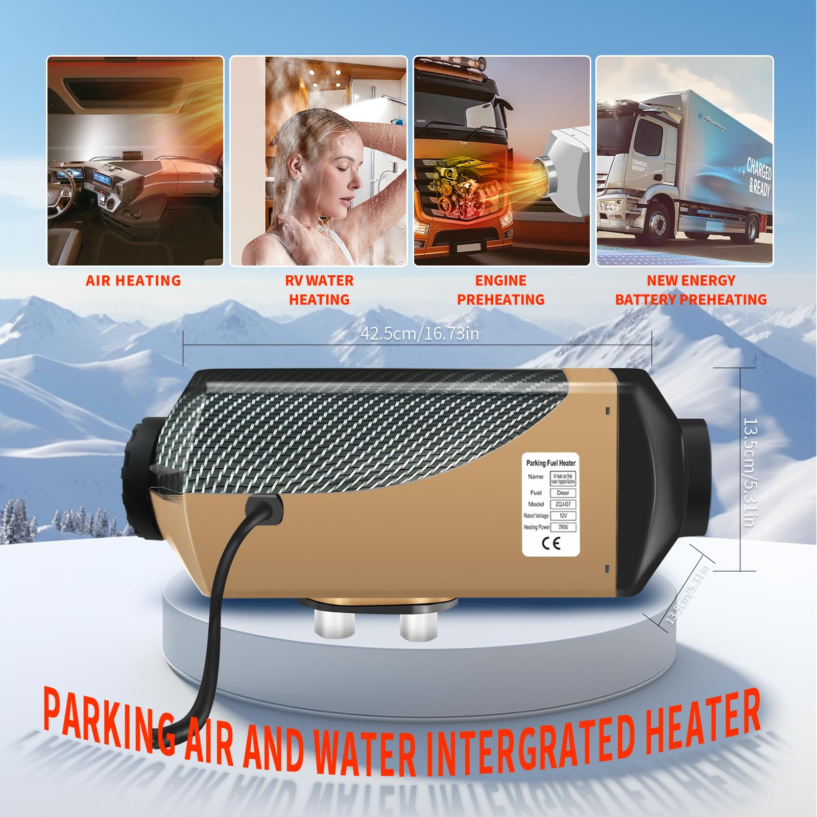 chauffage diesel 7kW 12V, chauffage gasoil, chauffage camping car 12v - chauffage eau-air intégré avec - idéal pour chauffage eau camping-car, préchauffage moteur camion et bateau