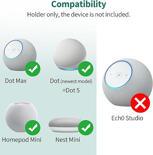 Miniatura 2 de PlusAcc Soporte de pared para Dot Max y Dot 5, estante transparente resistente para Homepod Mini, soporte de soporte de ahorro de espacio, gestión