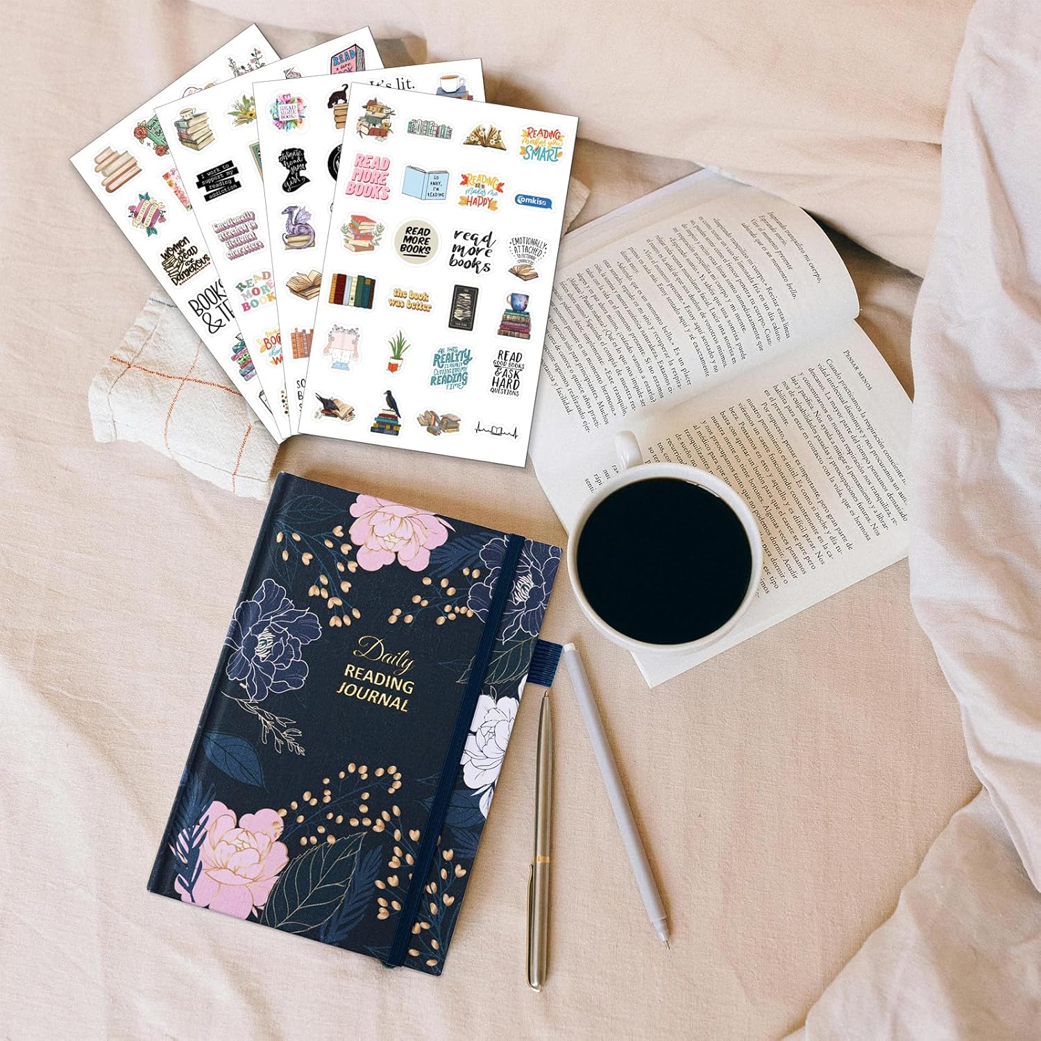 Reading Journal for Book Lovers - 75 Book Journal Reading Log for Book Tracking, A5 Linen Book Review Journal with TBR Tracker List, Ratings, Challenges, Prompts, and Index - Peony - Image 2