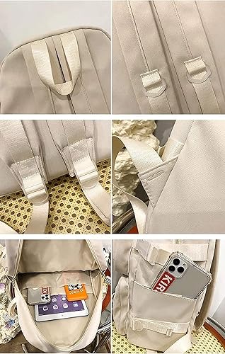 Miniatura 2 de Mochila Kawaii para niña, bonita mochila estética para la escuela, Beige, Mochilas Daypack