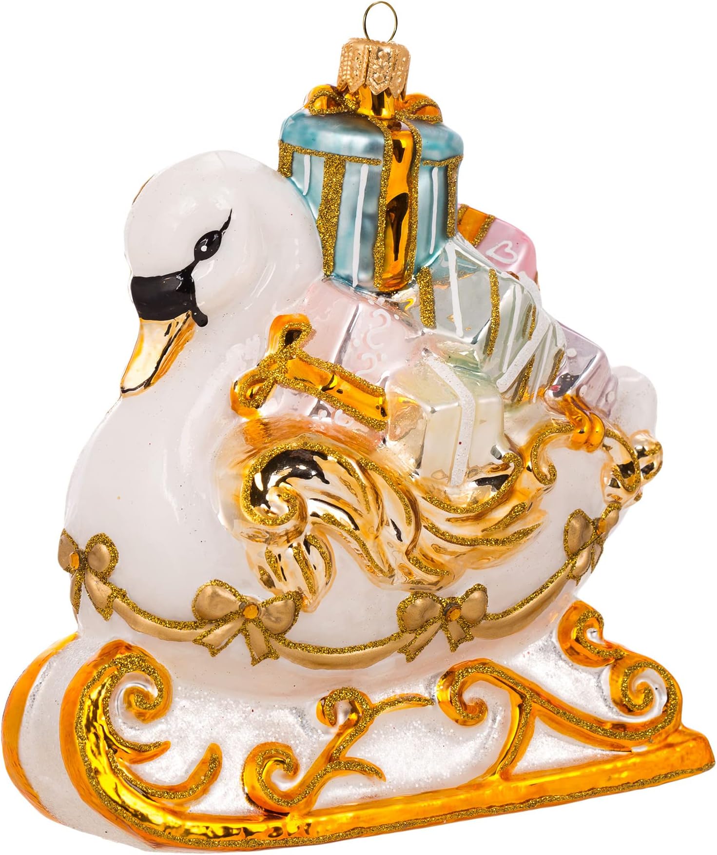Miss Christmas2025 Collection Gifts Galore Blown Glass Christmas Tree Ornament (Fairytale Swan Sleigh)