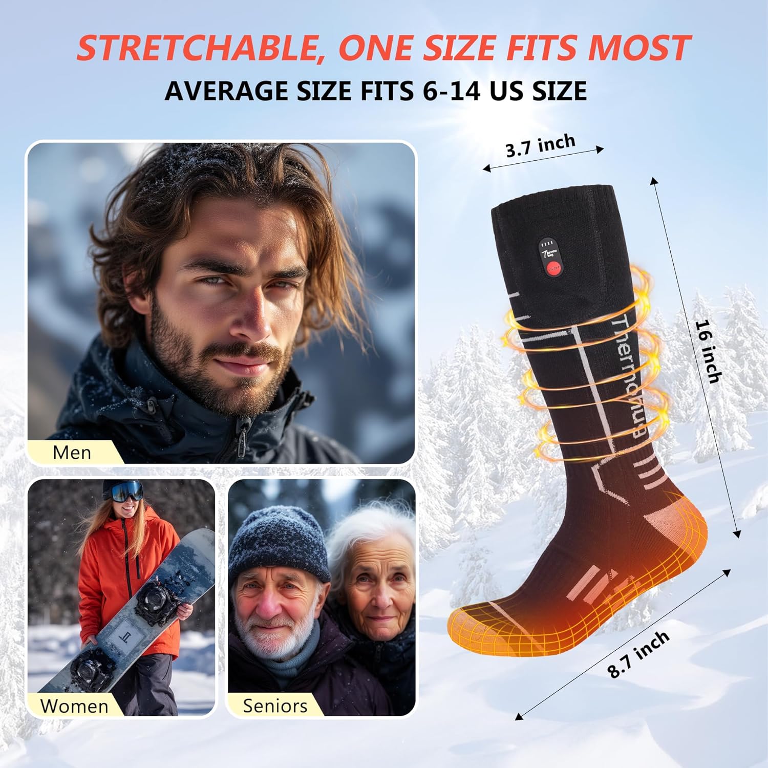 Merino Wool Heated Socks – Rechargeable 5000mAh Battery,for Men Or Women,Washable Electric Socks with 4 Heating Levels for Winter,Skiing,Hunting,Camping,Hiking,Cycling,Fishing,Outdoor Work