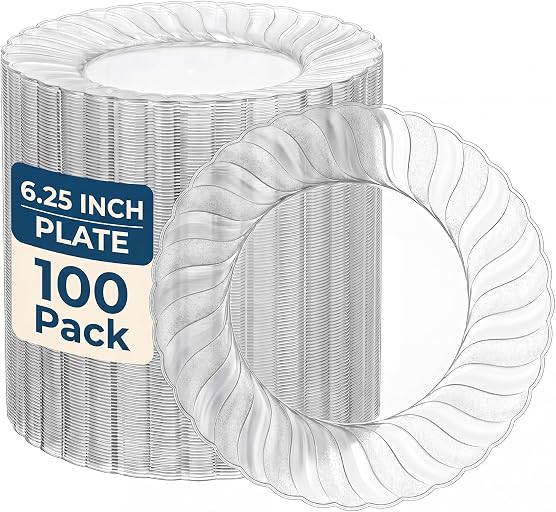 Clear Plastic Dessert Plates, 6.25 Inch, 100 Pack, Heavy Duty | BPA-Free Hard Plastic Plates for Desserts and Appetizers; Disposable or Hand Washable for Parties, Weddings and Catering