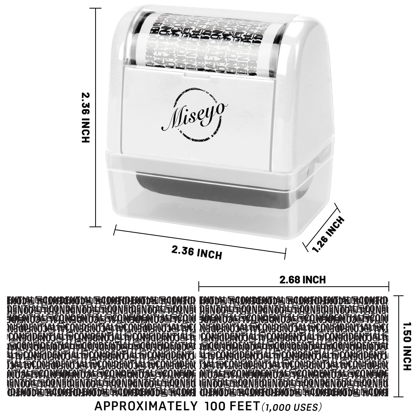 Miseyo Wide Identity Theft Protection Roller Stamp Set - White (3 Refill Ink Included), Stamp+3 Refills - Image 2