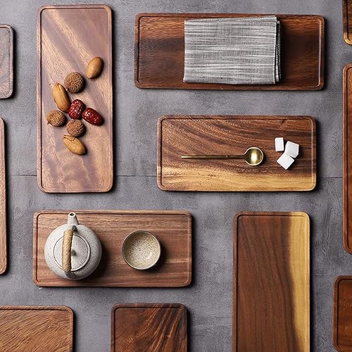 Miniatura 8 de Vandroop Bandeja de madera para servir, pequeñas bandejas decorativas para fiestas, aperitivos, técafé y queso, juego de 2 tablas de madera hechas a