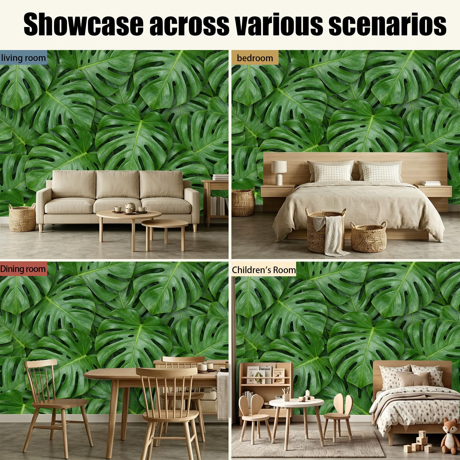 Panoramiczna tapeta 3D gęsty las tropikalny plakat z liśćmi Monstera, 250 x 175 cm (dł. x wys.) Tapeta ścienna z włókniny do salonu dziecięcego dekoracja sofy TV, zielona