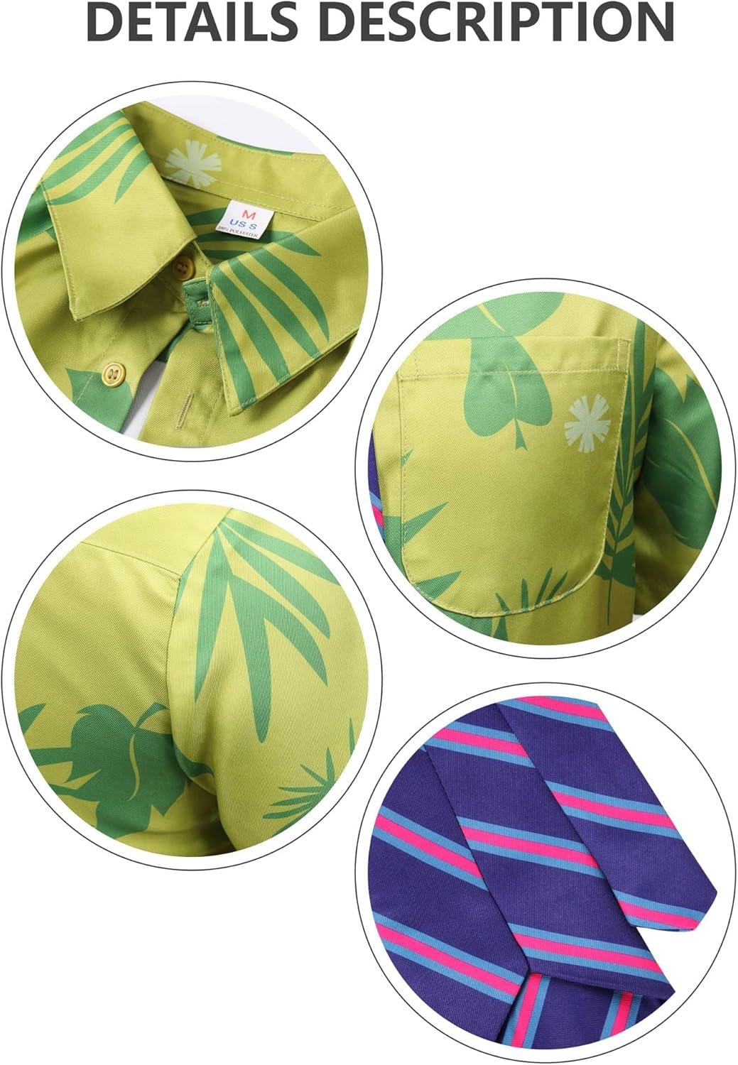 DAZCOS US Size Green Printed T-Shirt Tie for Mens Hawaiian Floral Shirts for Cosplay and St. Patrick's Day