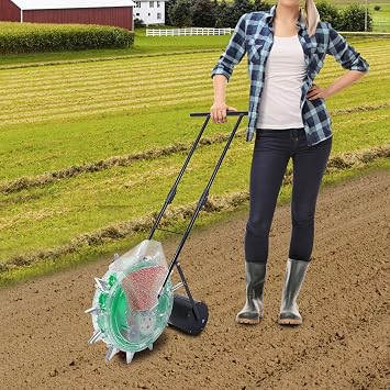 Manual Seed Spreader Garden Seeder Adjustable Corn Planter with 12 Nozzles, Hand Push Roller Seeder Handheld Seeding Machine for Corn Soy Peanut Cotton Soybean