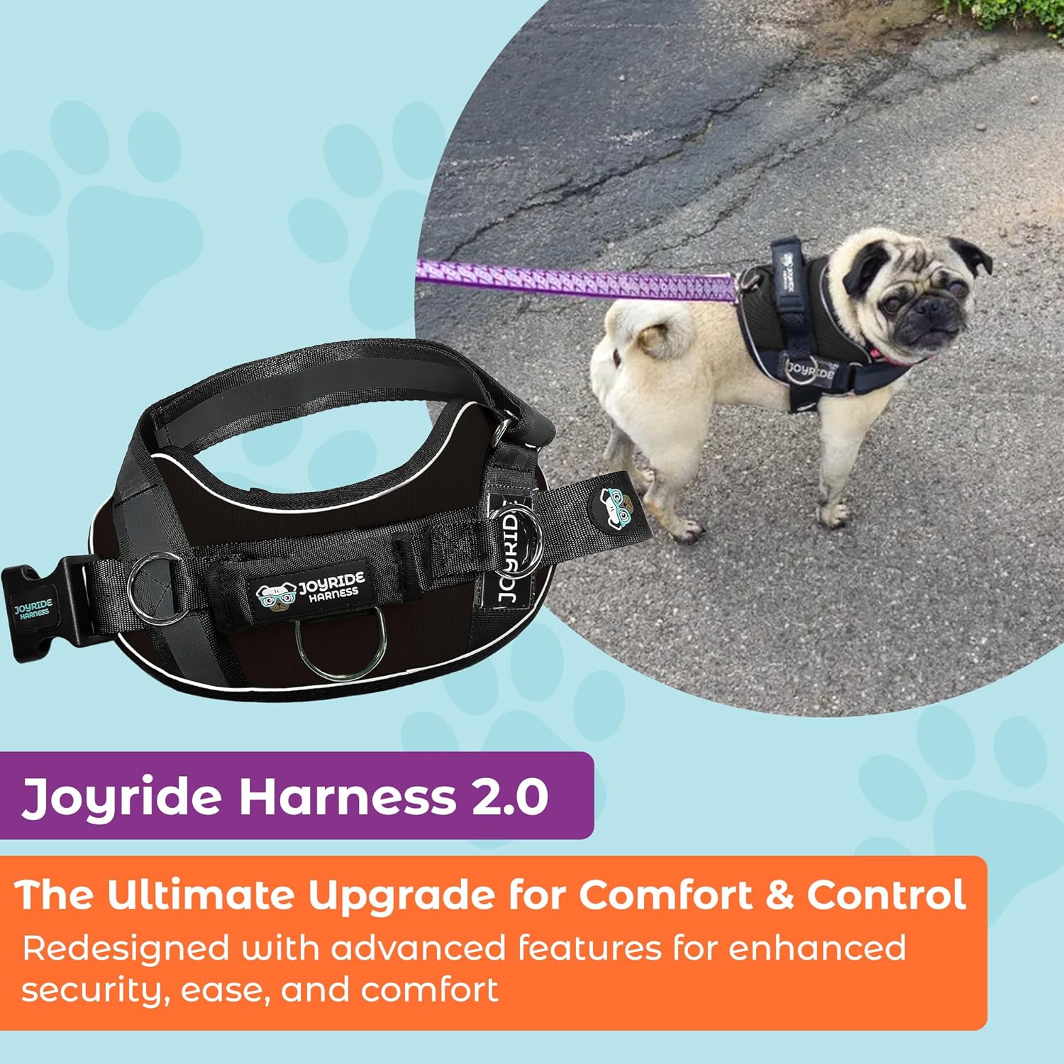 Joyride Harness 2.0 - The Original Side Ring No Pull Dog Harness - No Choke, Escape Proof, Reflective, 3 Leash Clips, Quick Fit Pet Vest - Easy Walks & Training - for Small, Medium & Large Dogs