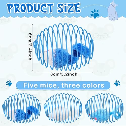 Miniatura 2 de Jecery 5 bolas de resorte para gatos, bolas elásticas para gatos, bobinas coloridas y juguetonas, juguete de acción interactiva, ratas enjauladas