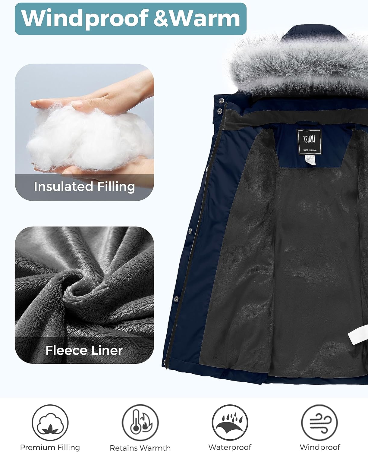 ZSHOW Girls' Winter Coat Long Hooded Parka Soft Fleece Puffer Jacket with Removable Hood - Image 4