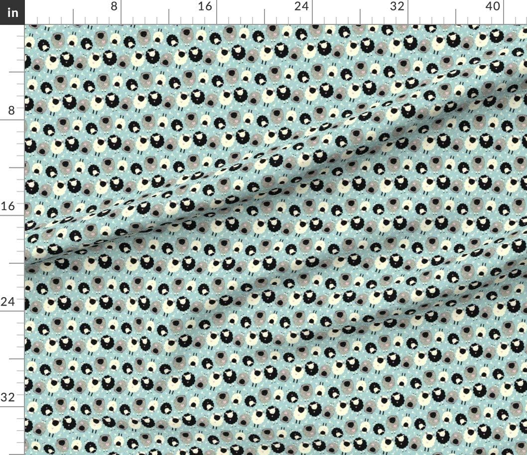 Spoonflower Fabric - Ditsy Sheep Blue Black Gray Lamb Boy Nursery Animal Printed on Cotton Poplin Fabric by The Yard - Sewing Shirting Quilting Dresses Apparel Crafts