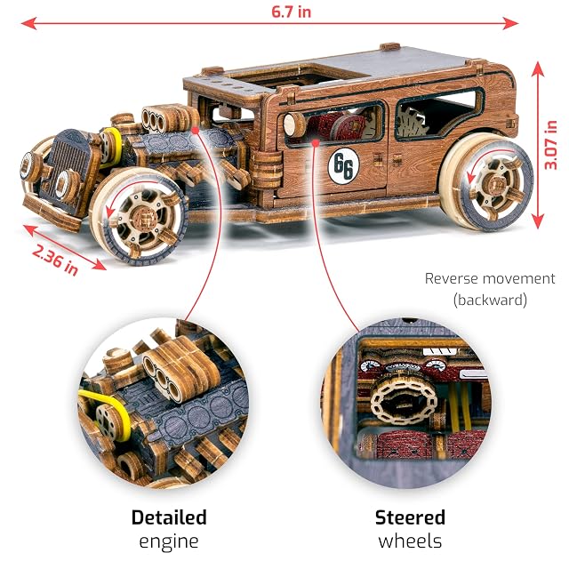Foto 3 de 8 de Wooden.City Vintage Cars Hot Rod Limited Edition - Kit di costruzione di Auto in Legno 3D