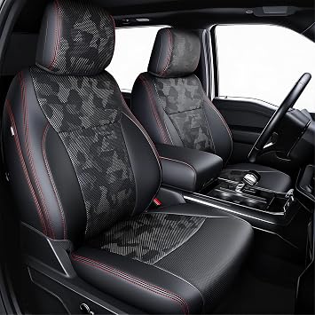 Premium Faux Leather Seat Covers for Ford F150 SuperCrew XL XLT STX 20212026 & F250/F350/F450 Crew Cab XL XLT 20232026 - Fully Covered - Designed for 40/Console/40 Front Seats - Camo Black