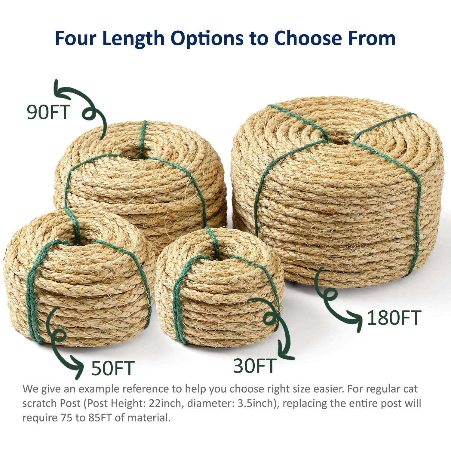 Cuerda de sisal natural para gatos para rascar poste de árbol, cuerda de cáñamo para reparar, recuperar o rascar bricolaje, color natural, 90 pies
