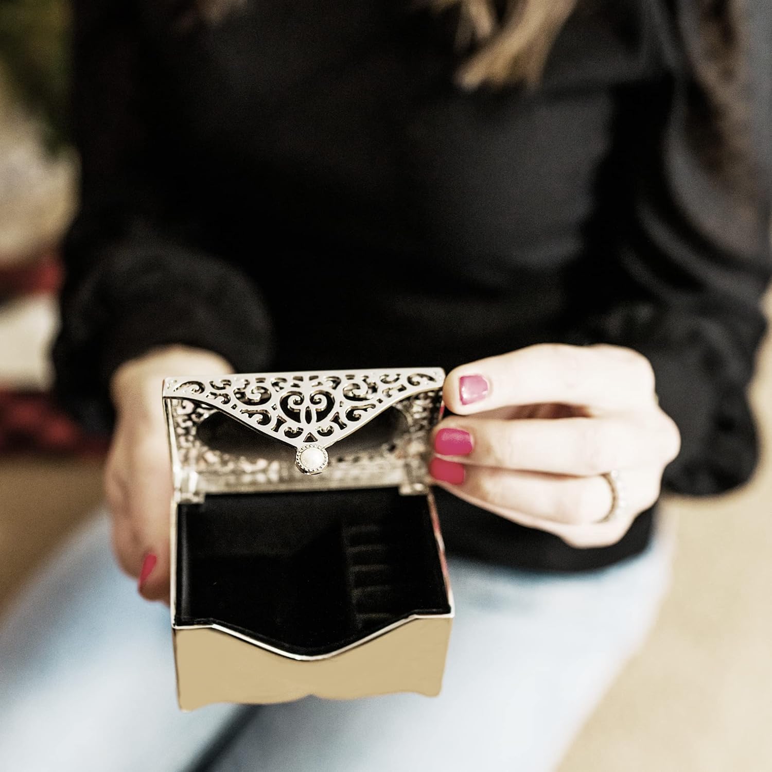 Cherished Moments Personalized Filigree Small Rectangle-Shaped Jewelry Keepsake Box with a Custom Engraved Message, Silver Toned - Image 8