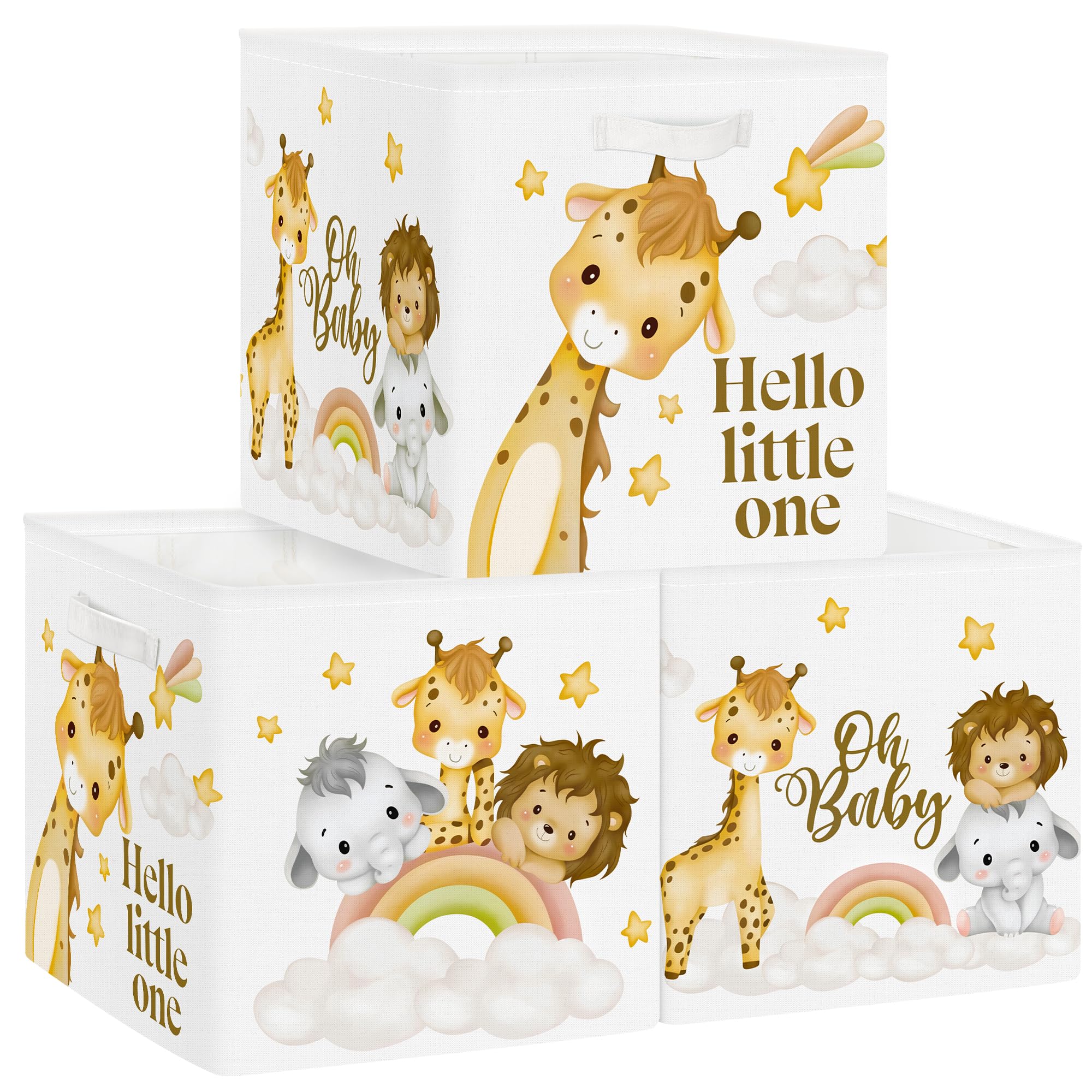 Set di 3 Cubi Portaoggetti Ripiegabili Animale da Sogno Giraffa 30x30x30 cm
