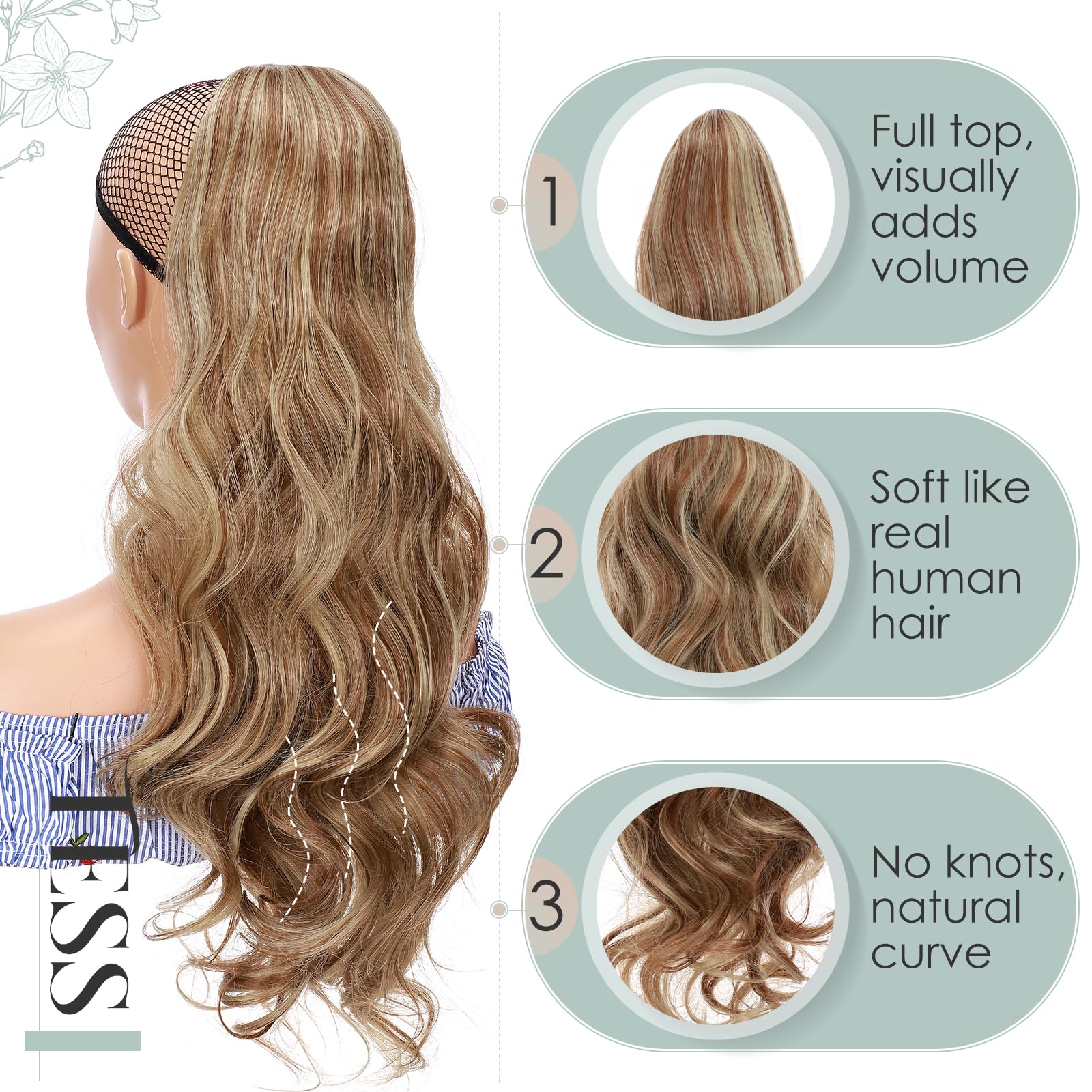 TESS Wavy Ponytail Extension, Drawstring Clip in Ponytail Hair Extensions, Long Hair Extensions, 24 Inches 160g - Image 3