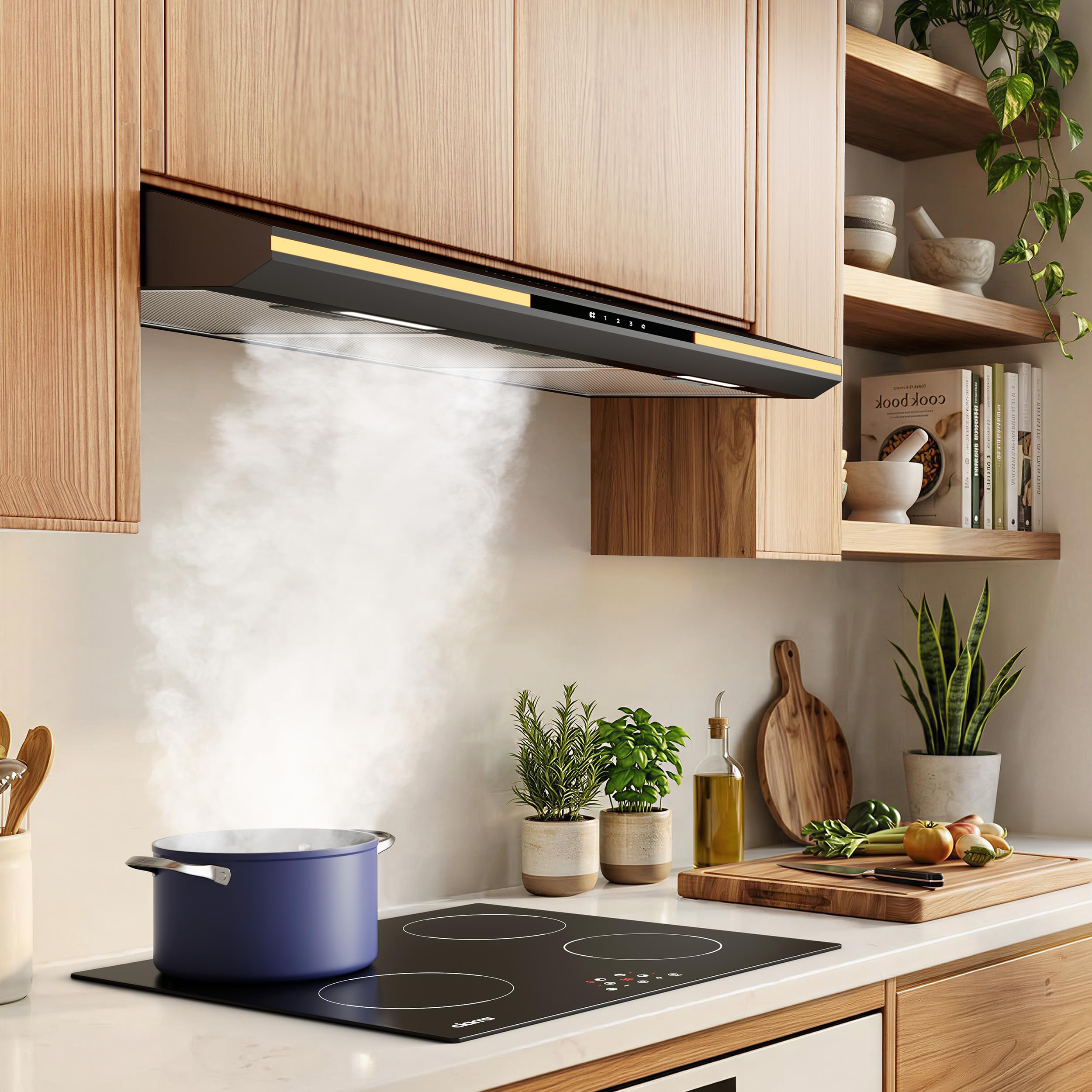 CIARRA CBCB90921 Dunstabzugshaube 90 cm Unterbau Umlufthaube Touch-Bedienung 3 Leistungsstufen Aktivkohlefilter Schwarz