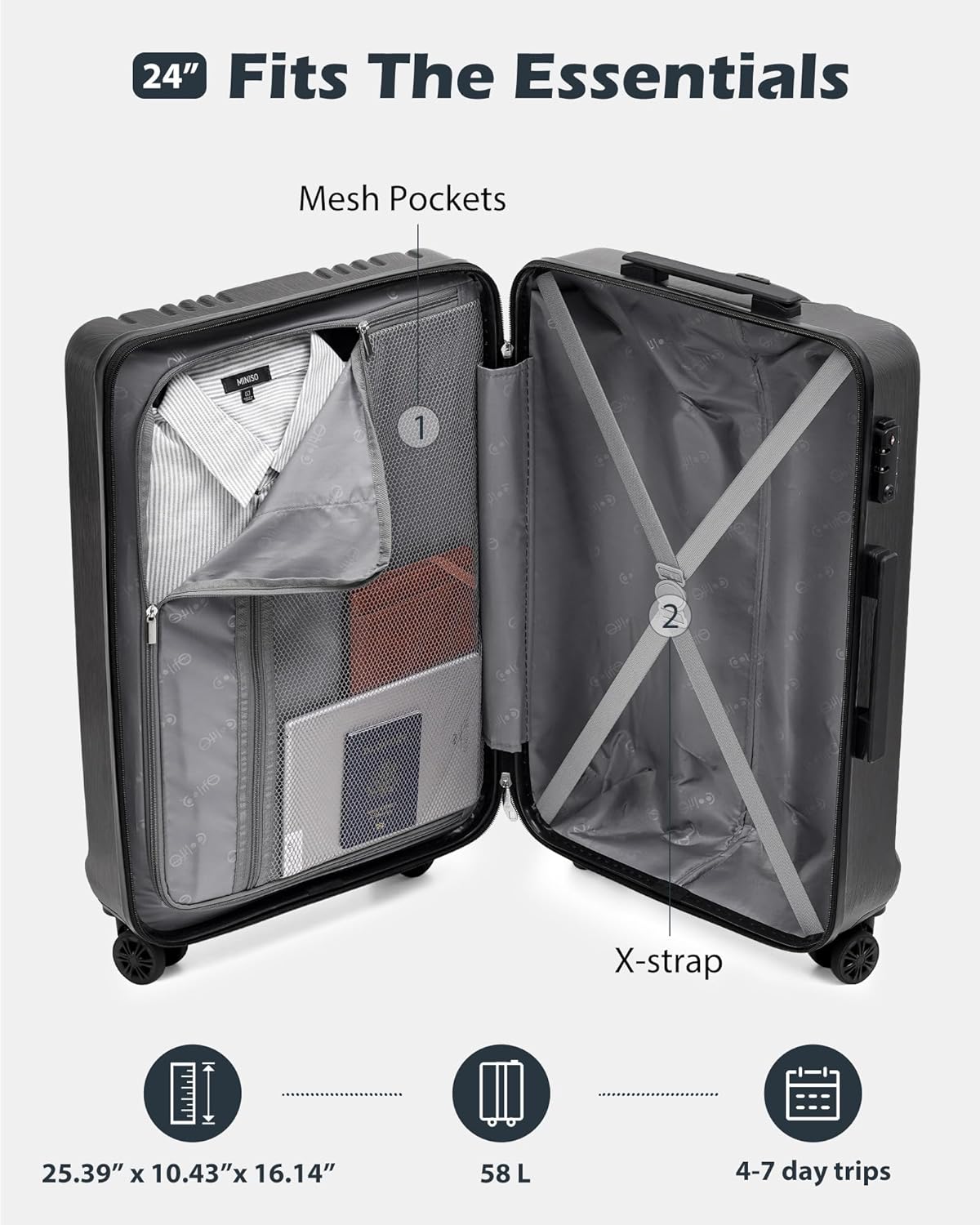 Coolife Luggage PC+ABS Hardshell Suitcase with TSA Lock, Spinner Checked Lightweight (ice blue, M(24IN)) - Image 8