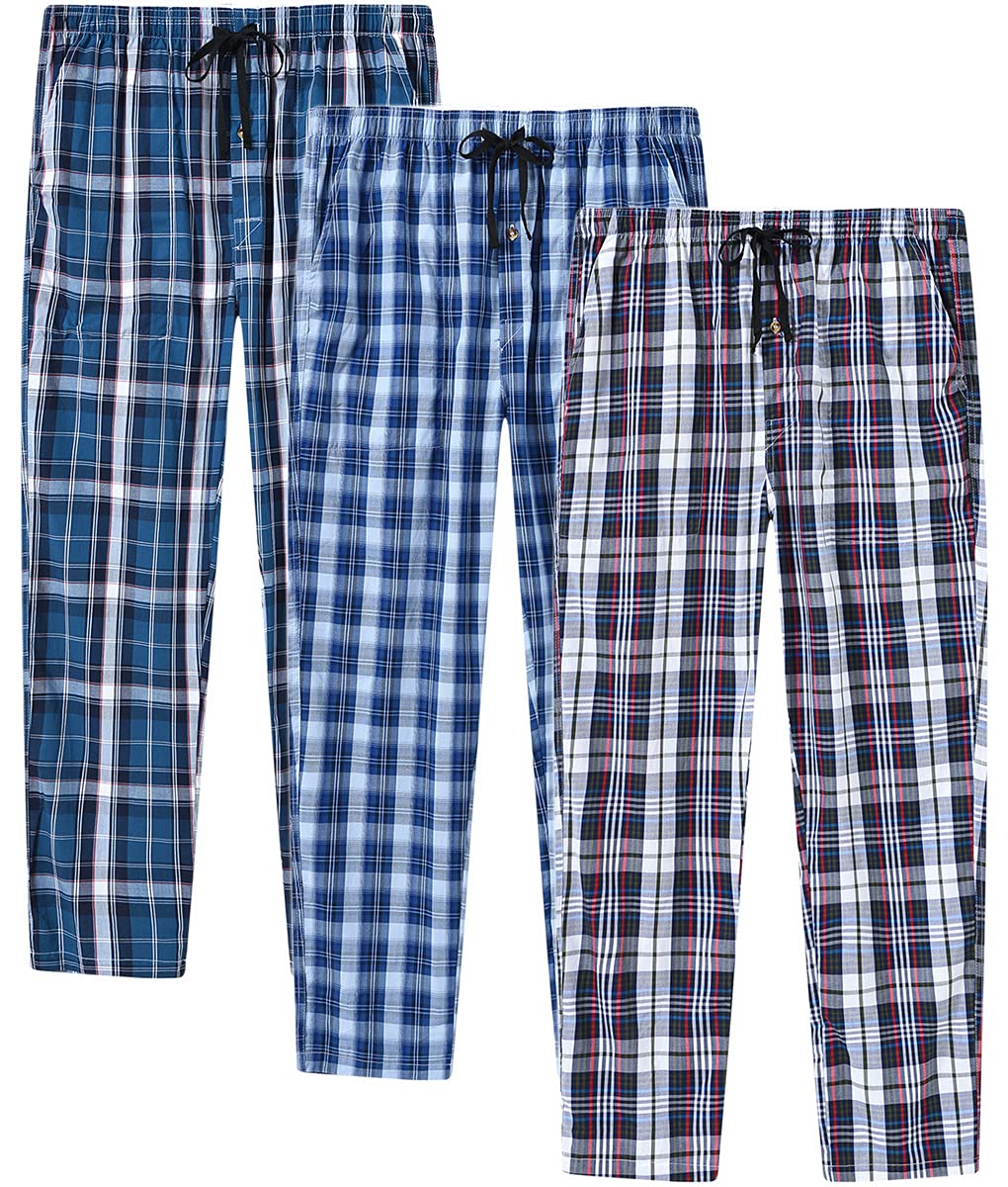 MoFiz Men's Pajama Pants Cotton Pj's Sleep Drawstring Loungewear Pants 3pack Lightweight Cozy 2-Pockets
