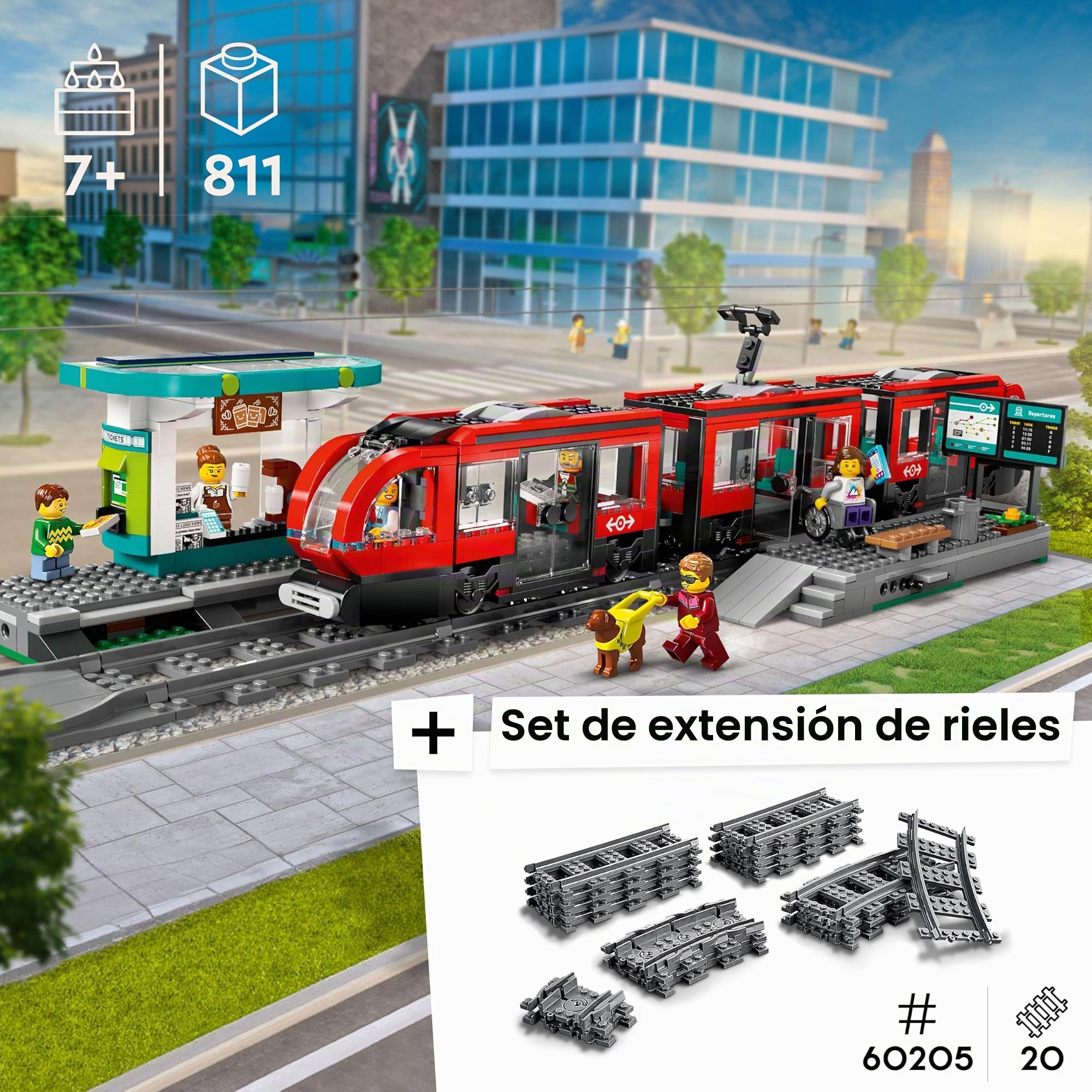 LEGO City Tranvía con parada (60423): Extensión de vías (60205) - Parte de las novedades de 2024, tren con estación y vías