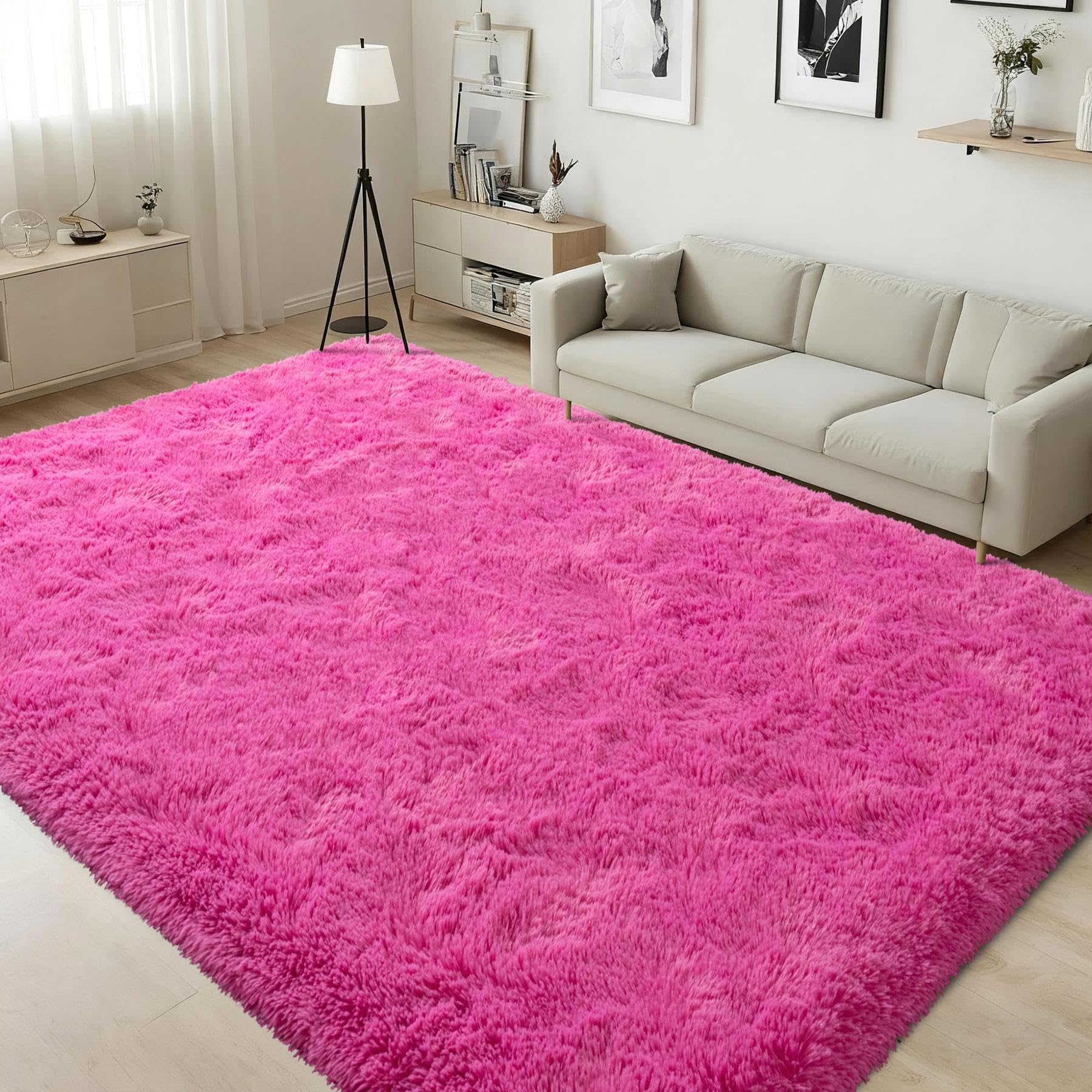 ISEAU Fluffy Rug Carpets Soft Shaggy Area Rugs Indoor Floor Mats for Kids Room Fuzzy Carpet Comfy Cute Nursery Mat Bedside Rug for Boys Girls Bedroom Living Room Home Decor Mat, 3ft x 5ft, Hot Pink