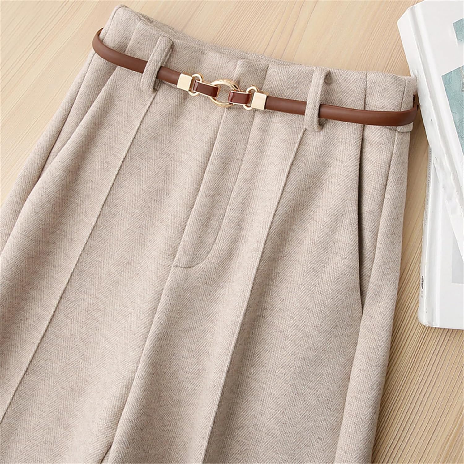 Women's Wool Blend Straight Leg Pants – High Waisted Thick Warm Trousers for Fall Winter, Casual Office Long Pants - Image 2