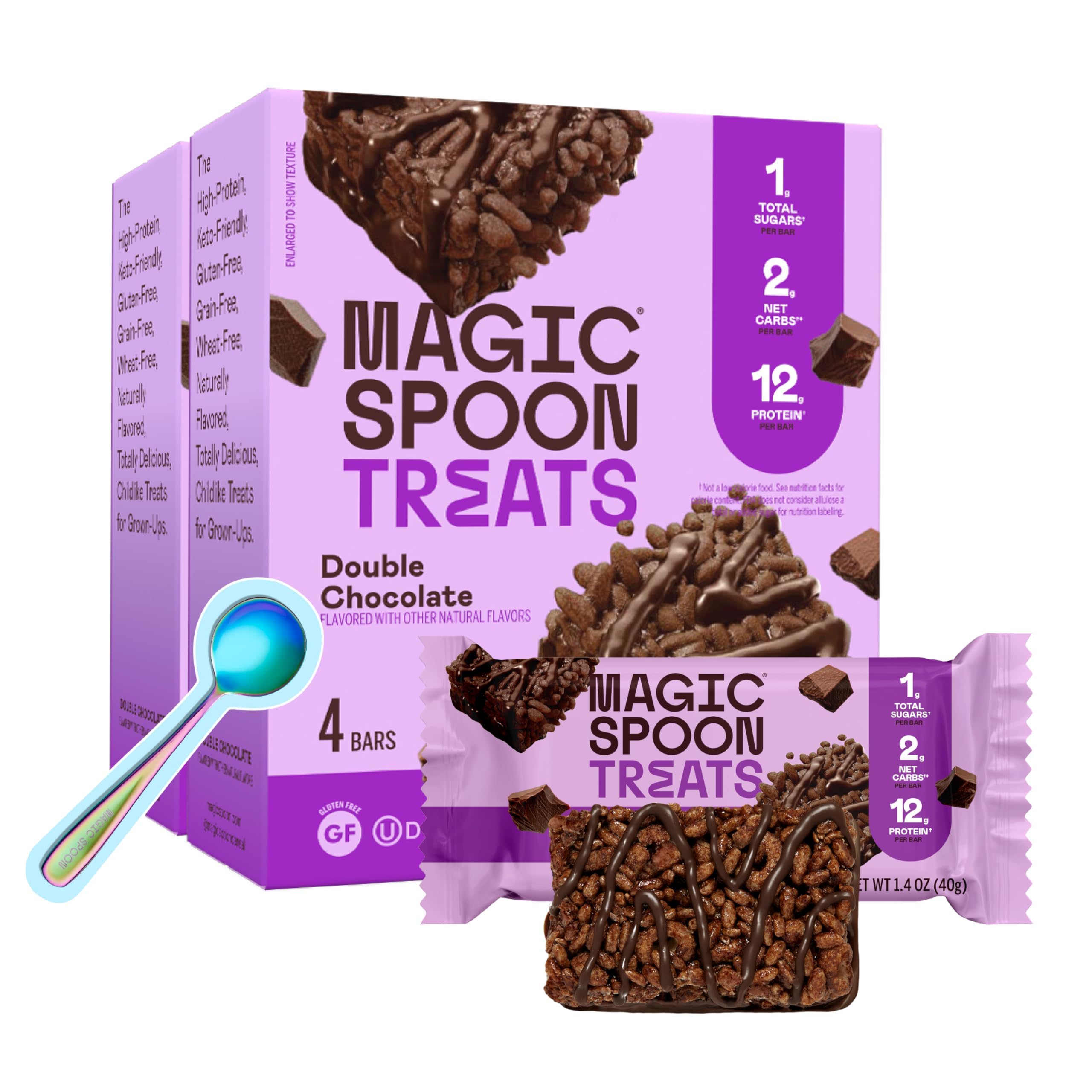 Magic SpoonTreats - High Protein, Low Carb, Keto Friendly, Low Sugar, Gluten Free, Crispy Protein Bar Cereal Bar, On-The-Go Healthy Snack (Double Chocolate, 8 Bars)