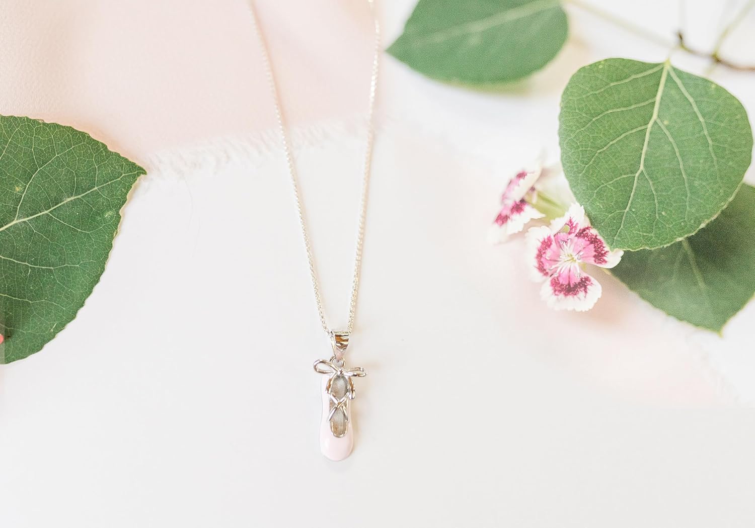 Cherished Moments 925 Sterling Silver Pink Ballet Slipper Shoe Necklace for Children, Toddlers, Little Girls, Kids, Teens, or Adults, Dance Recital Gifts
