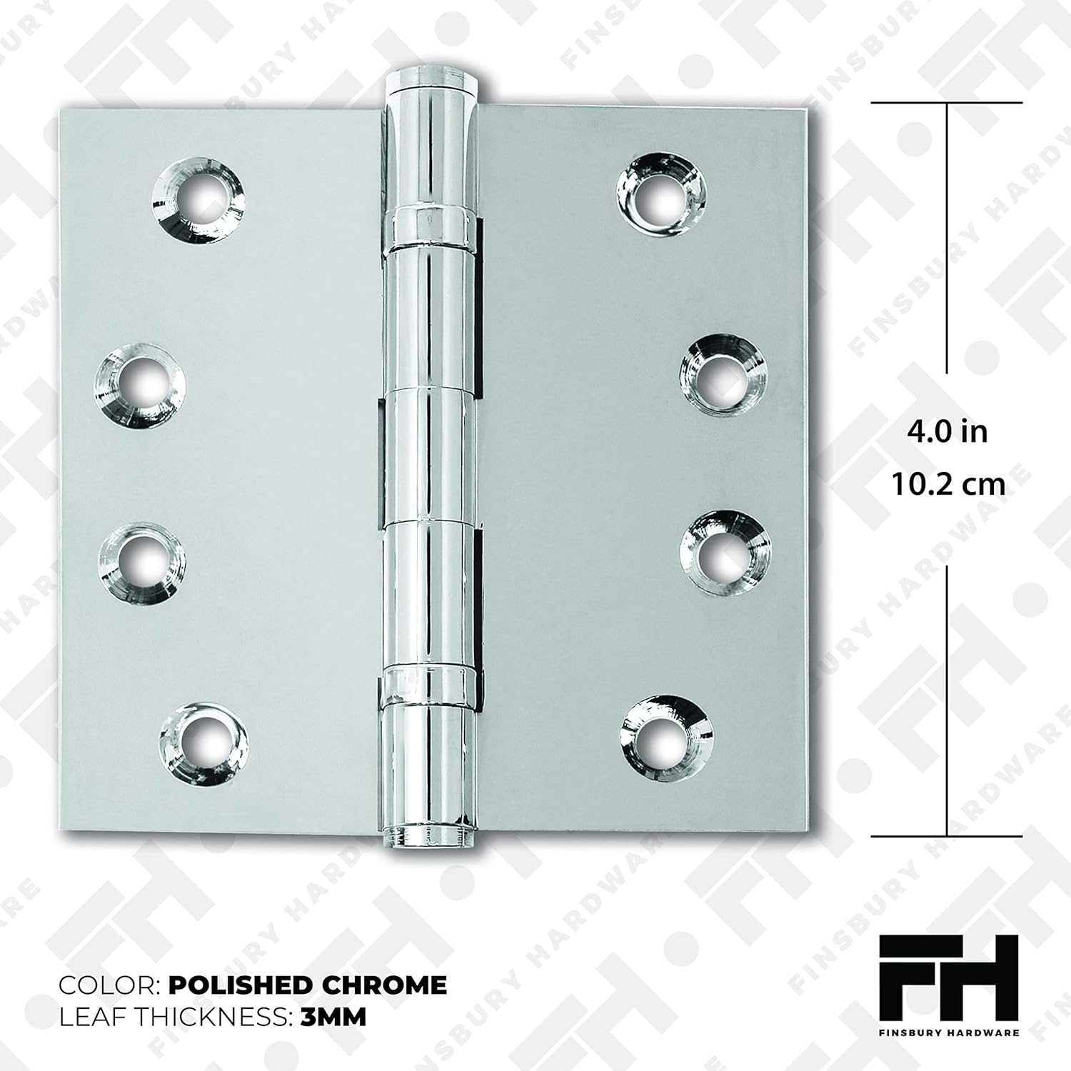 Solid Brass Chrome Door Hinge Heavy Duty Ball Bearing Shiny Silver 4x4 Inch with Decorative Screw-on Tips Included - Set of 6 Hinges (Polished Chrome)